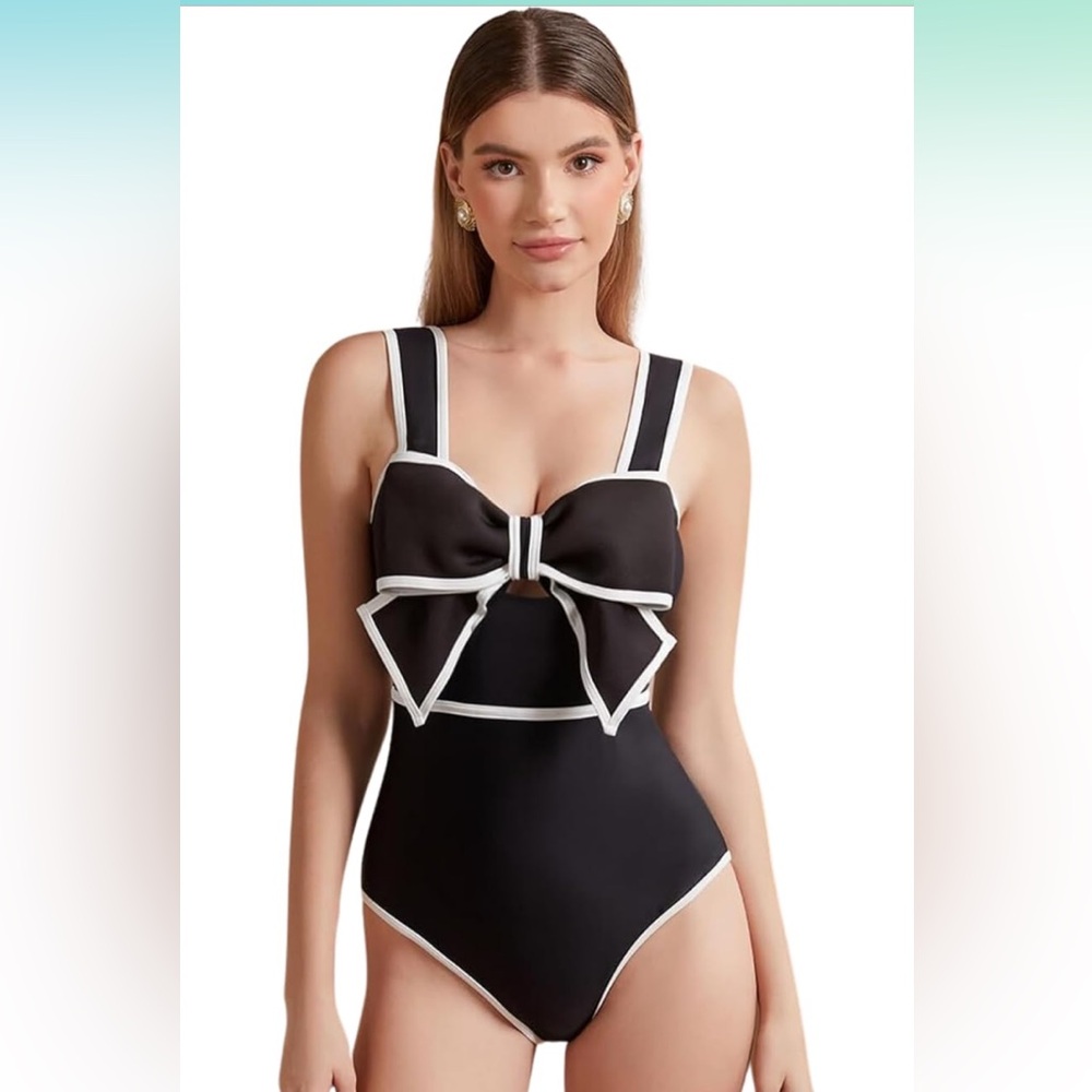 Black and white bow swimsuit NWOT